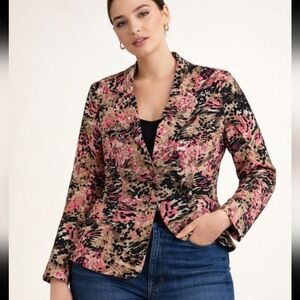 Preston & York Pink and Brown Patterned Blazer Size 14